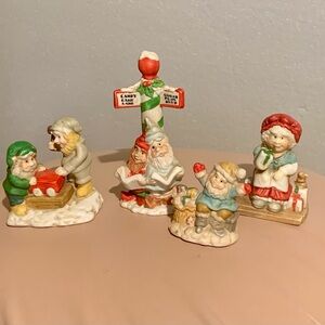 Holiday Elf Figurine Set of Five!  Red, Green, Cream